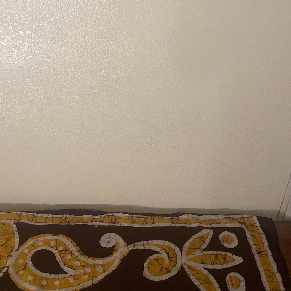 Handprint Made in India Batik Scarf – Brown & Mustard – 68” x 15.5” - Picture 6 of 12